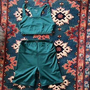 Reformation Emerald Green  Sports Bra and Bike shorts Set | Top S Bottoms M